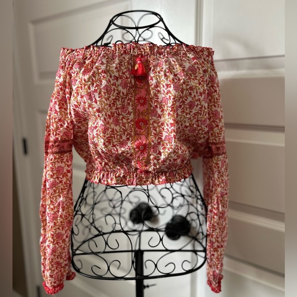 Poupette St. Barth Off-Shoulder Floral Cropped Blouse - Picture 2 of 10